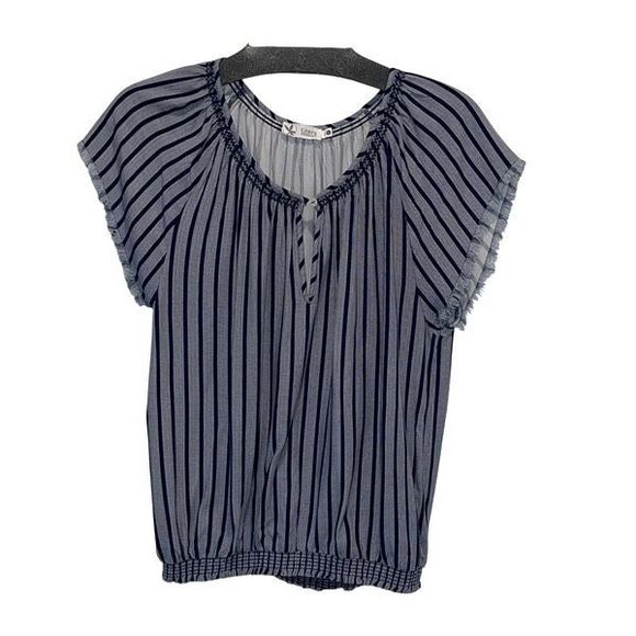Carve Designs Womens Stripe Keyhole Short Sleeve Pullover Blouse Blue Small‎ - Picture 1 of 7
